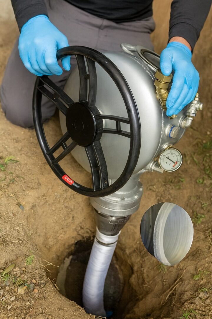 Matériel de chemisage canalisation enterrée avec gaine de résine