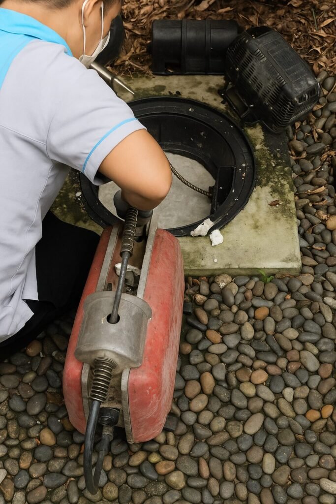 Débouchage de canalisation extérieure dans le Val-d’Oise avec machine mécanique professionnelle.