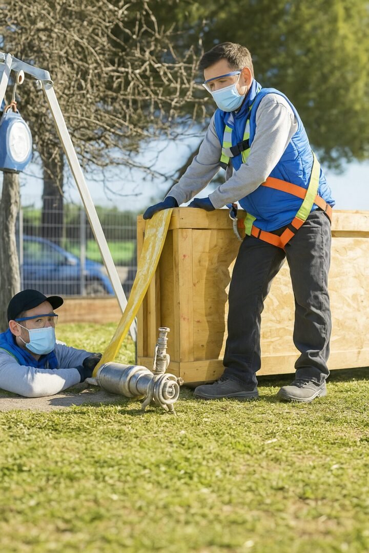 Techniciens effectuant un chemisage de canalisation en Val-D'oise avec matériel spécialisé
