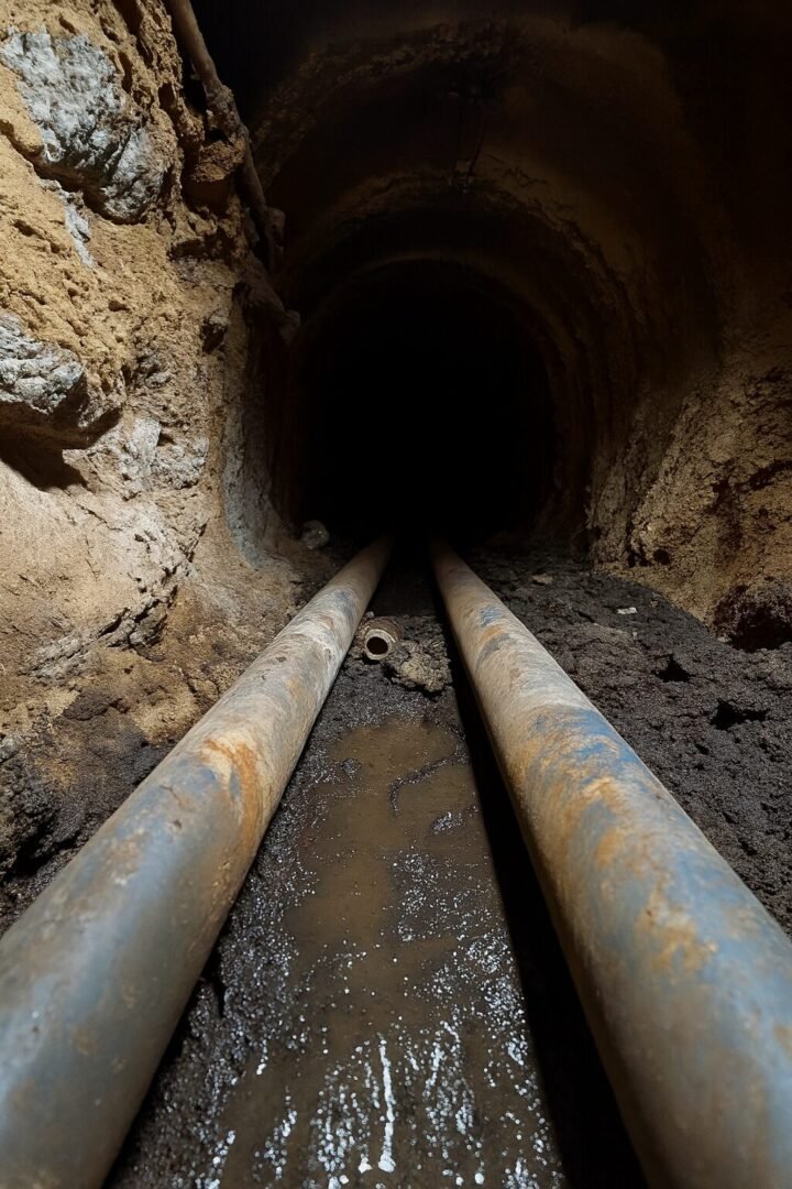 État des canalisations souterraines avec dépôts et humidité