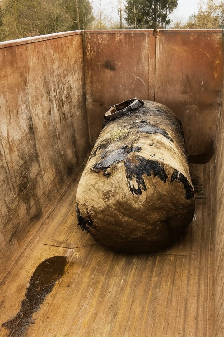 Ancienne cuve à fioul usagée après neutralisation – traitement et évacuation professionnelle dans le Val-d’Oise (95)