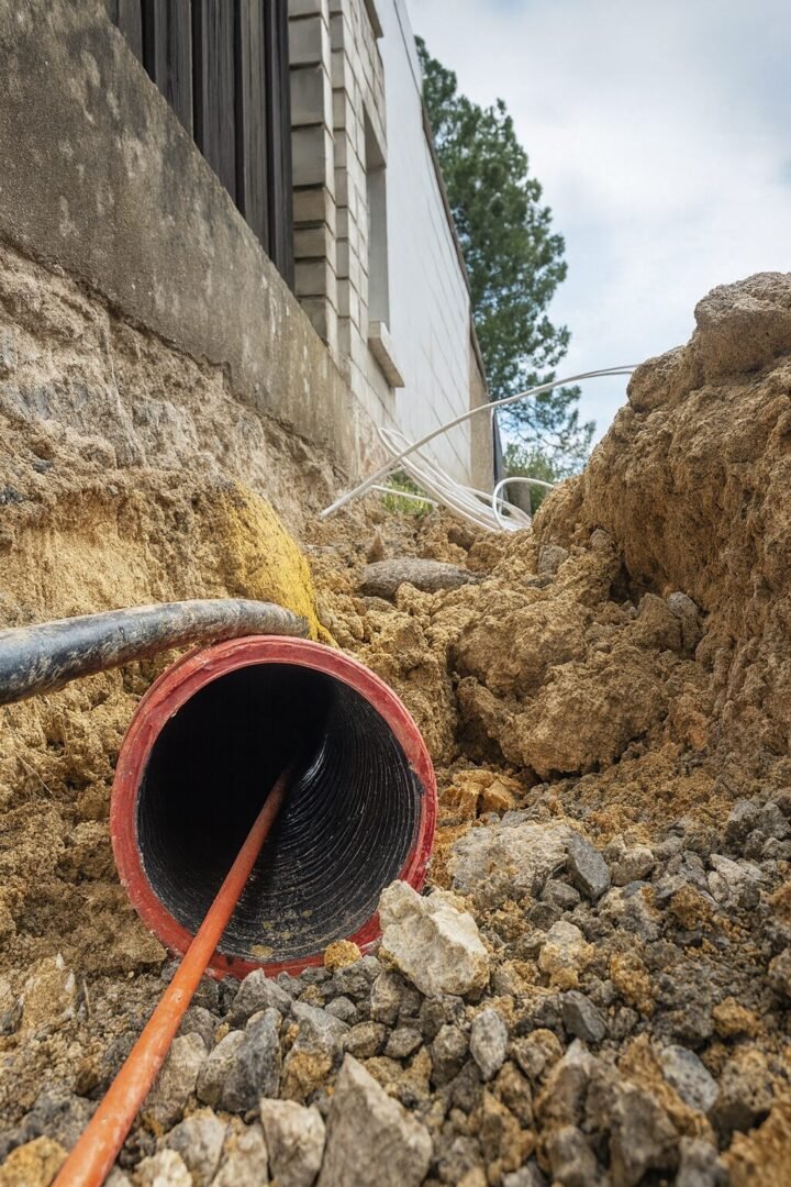 Canalisation enterrée en tranchée pour raccordement égout Val-d’Oise (95)