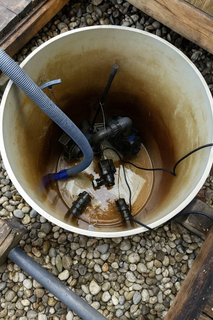 Pompe de relevage Val-d’Oise (95) installée dans une cuve, assurant l’évacuation des eaux usées.