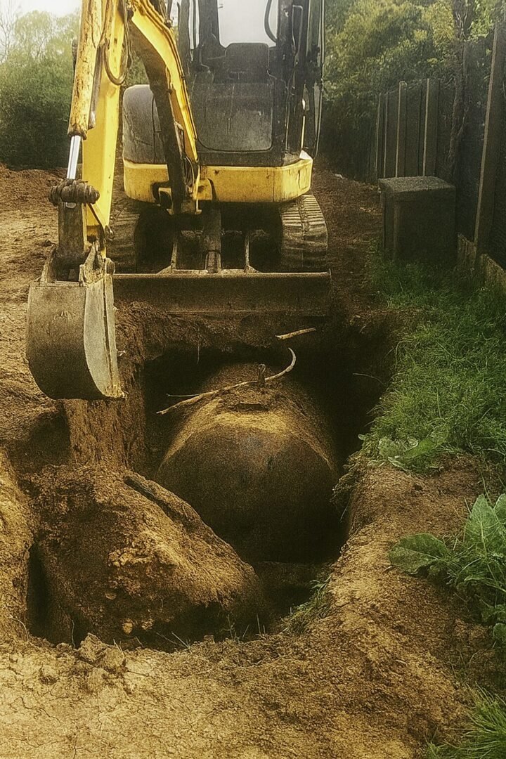 Excavation et retrait d’une ancienne cuve à fioul enterrée dans le Val-d’Oise (95).