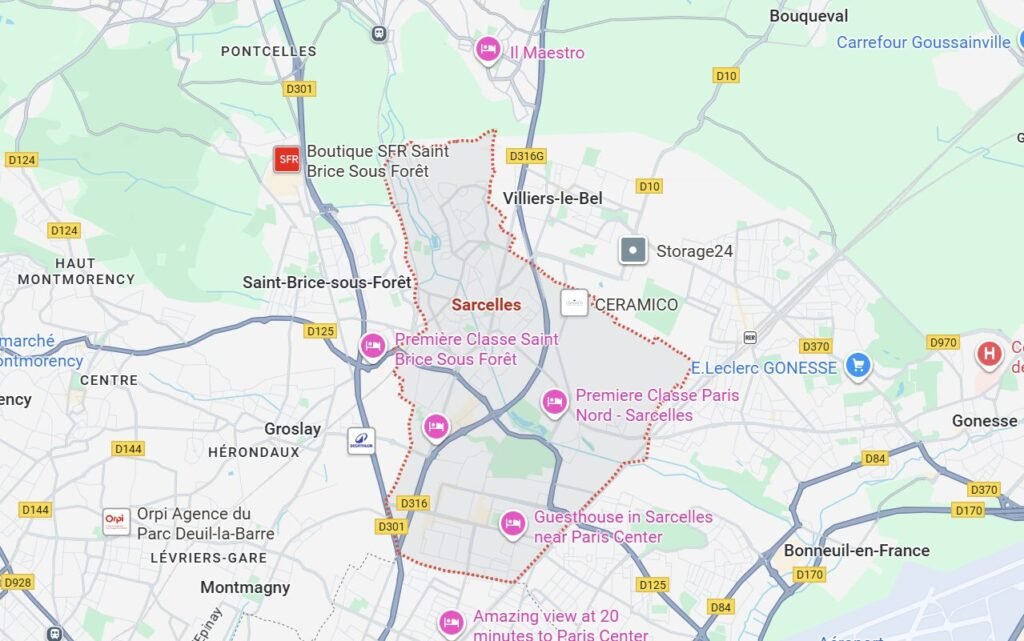 Carte de Sarcelles 95200 et environs — localisation pour travaux d’assainissement