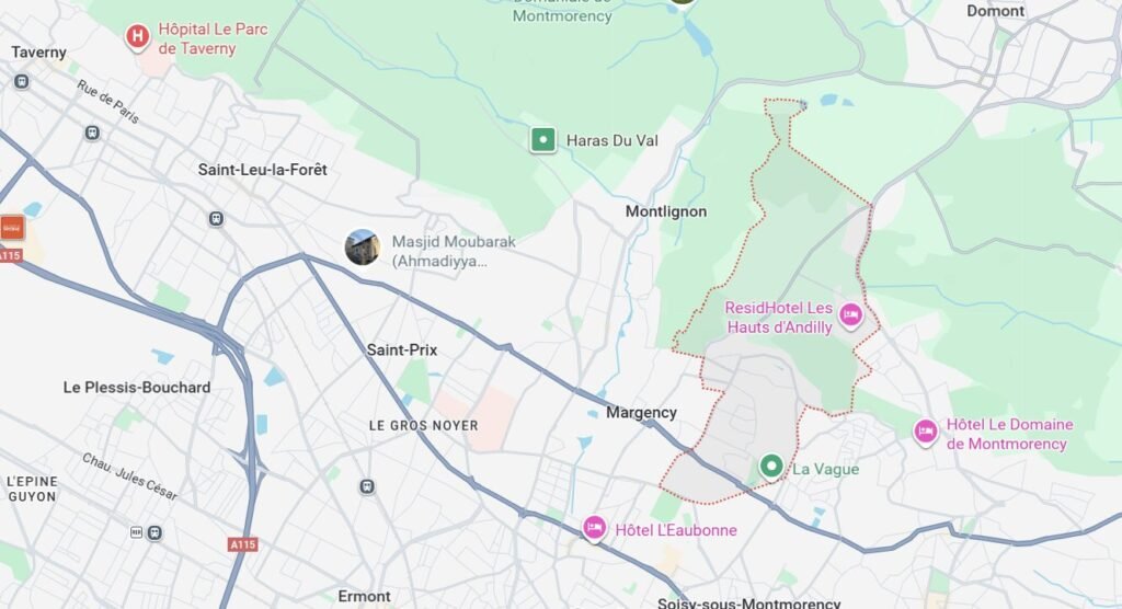 Carte d’Andilly 95580 dans le Val-d’Oise – Zone d’intervention des techniciens en assainissement, curage et débouchage