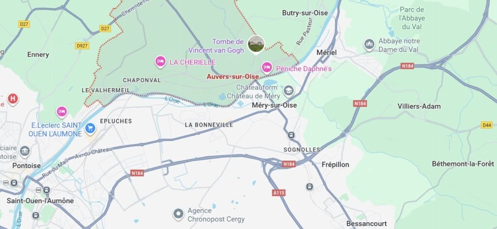 Carte d’Auvers-sur-Oise – Localisation des interventions d’assainissement dans le Val-d’Oise (95430)