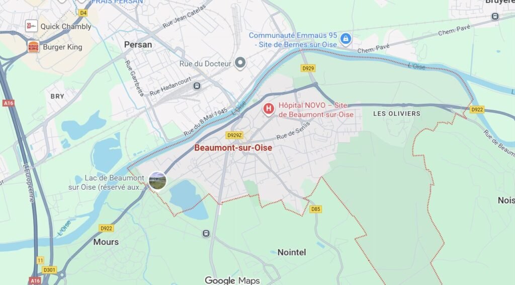 Carte de Beaumont-sur-Oise et des communes voisines dans le Val-d’Oise (95)