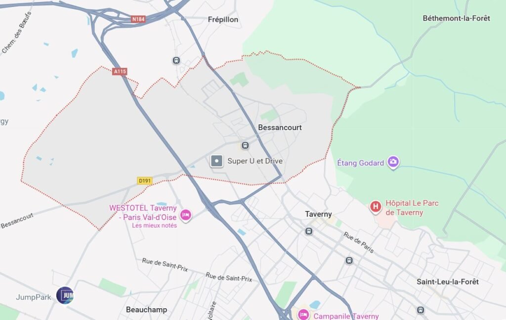 Carte Google Maps de Bessancourt (95550) indiquant la zone d’intervention de notre équipe d’assainissement dans le Val-d’Oise.