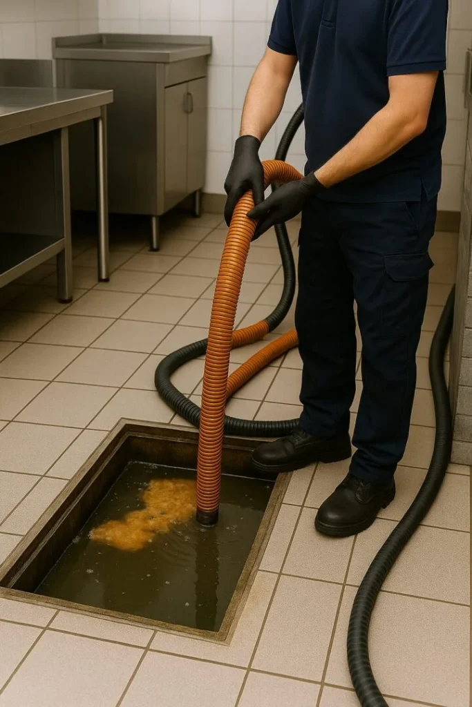 Vidange et nettoyage d’un bac à graisse à Bouffémont : entretien professionnel conforme aux normes sanitaires.