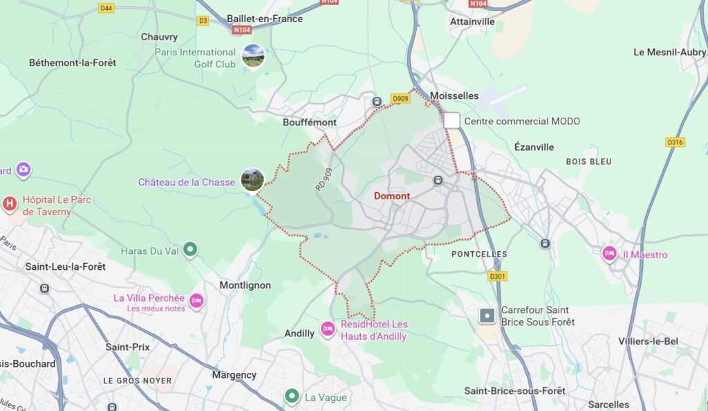 Carte Domont 95330 – Zone d’intervention Travaux Assainissement 95