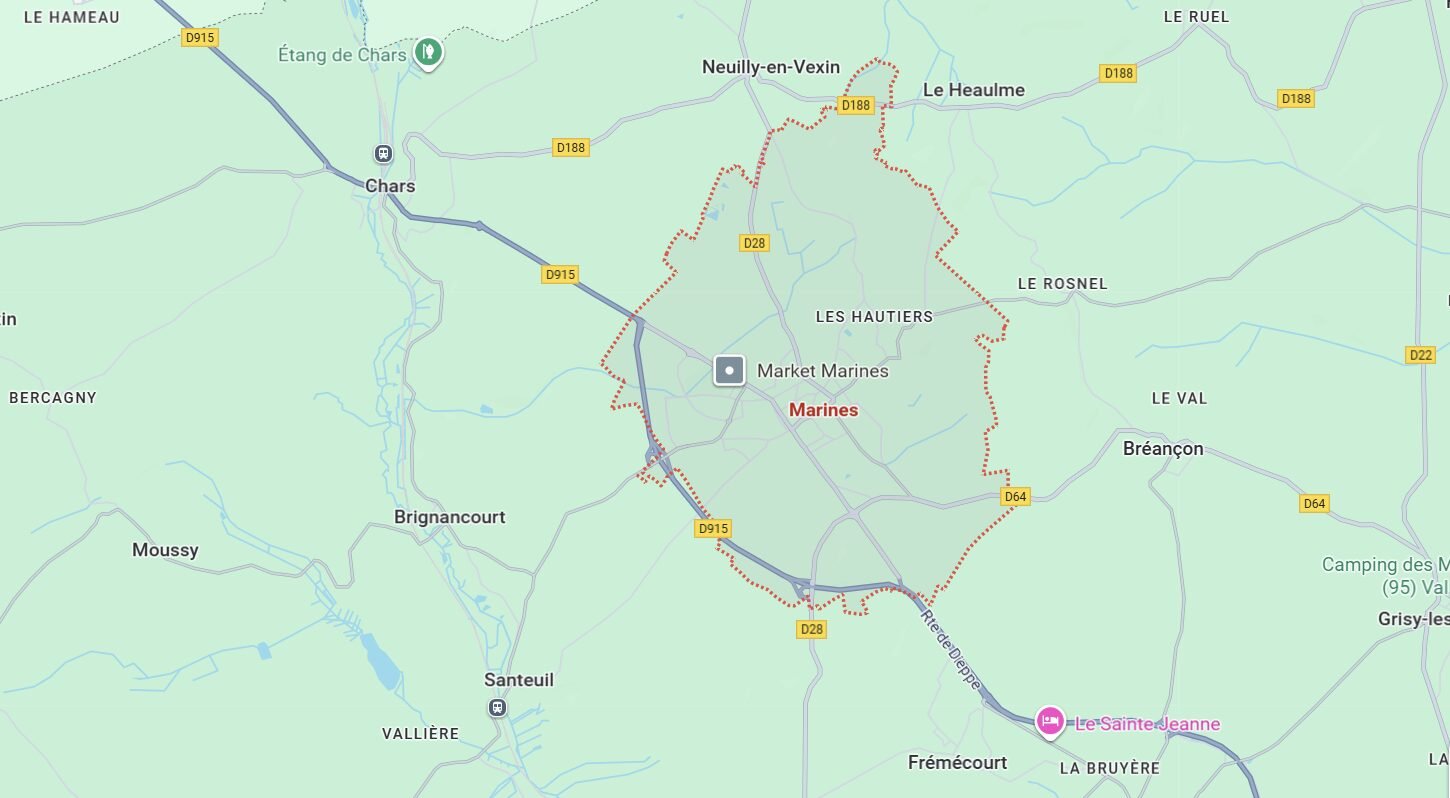 Carte de Marines (95640) et communes voisines dans le Val-d’Oise.